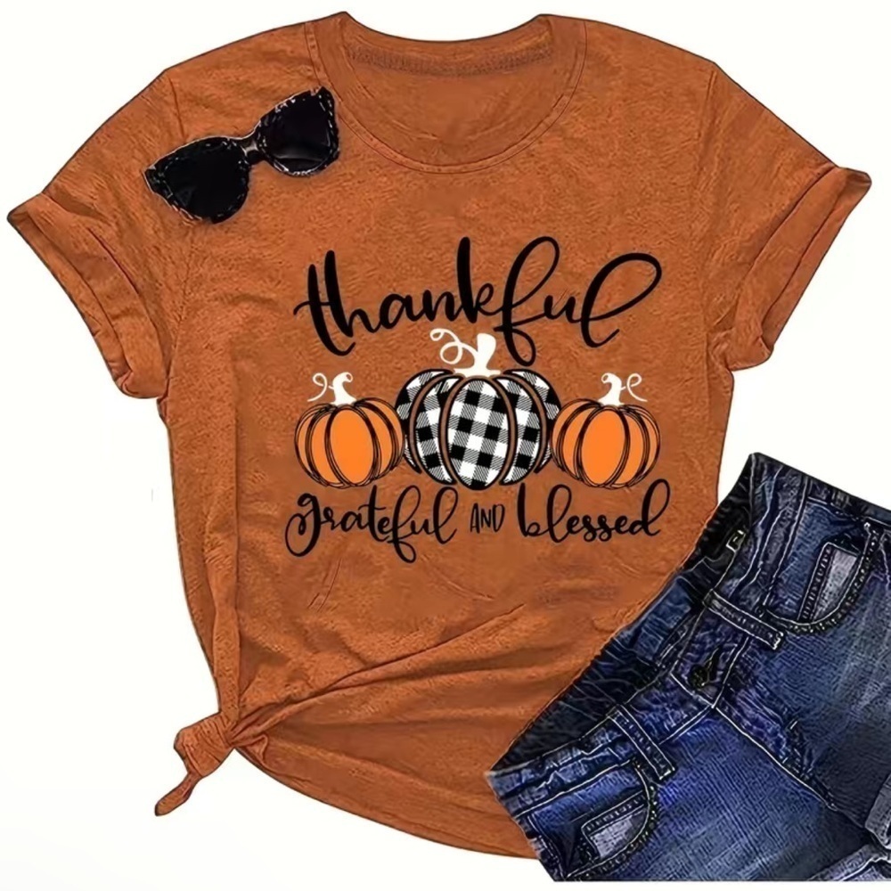 Thanksgiving fall Thankful Graphic Tee Shirt